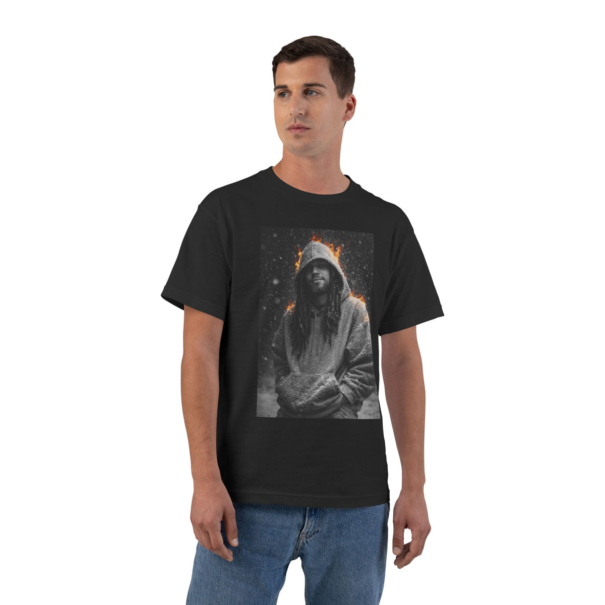 5x Hooded Figure Graphic T-Shirt — Moody Dark Portrait Tee