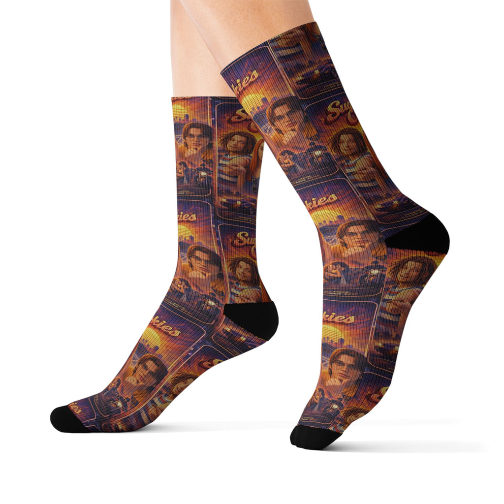 Sugar cookies Retro Movie Poster Sublimation Socks — Vintage Cinema Art Crew Socks